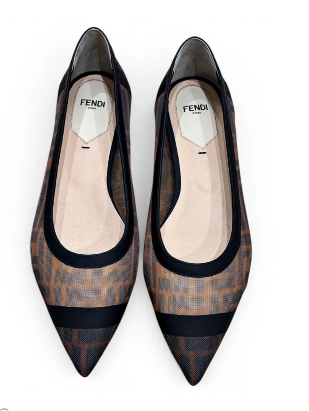 Fendi Colibrì Leather Ballet Flats in Brown/Black Size 38.5